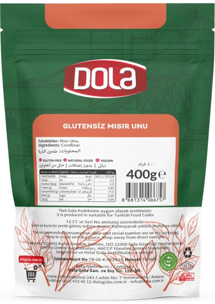 Glutensiz Mısır Unu 400 gr