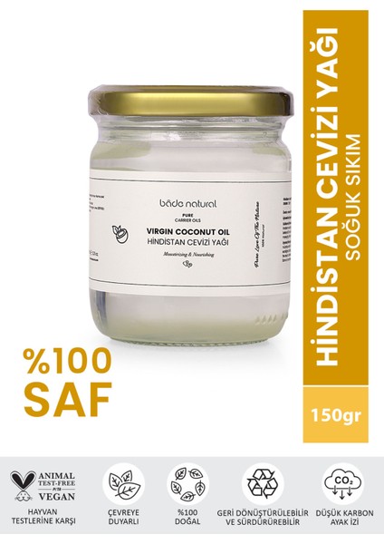 Bade Natural Hindistan Cevizi Yağı Soğuk Sıkım %100 Saf 150 g