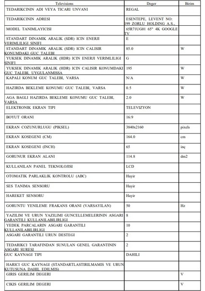 65R71UG01 65" 165 Ekran Dahili Uydu Alıcılı 4K Ultra HD Smart DLED TV