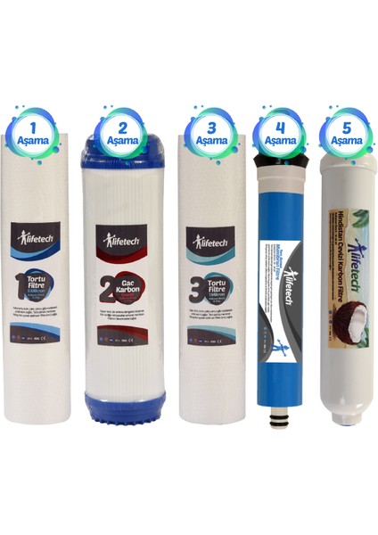 LifeTech 5 Aşama Full Filtre Seti (Membran Filtreli)