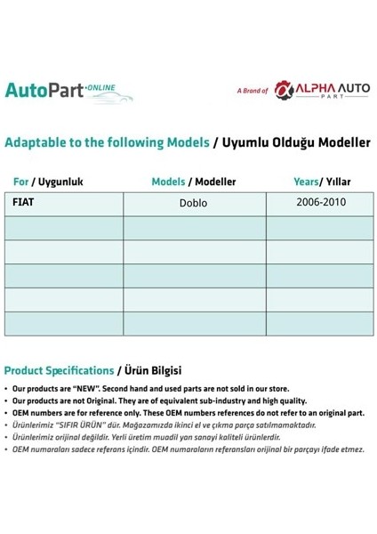 Fiat Doblo Için Cam Kriko Plastiği Seti -Sağ-Sol fiyatları