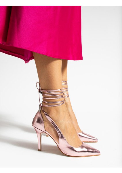 8.5 Cm Rose Ipli Bilekten Bağlamalı Stiletto Topuklu Ayakkabı fiyatları