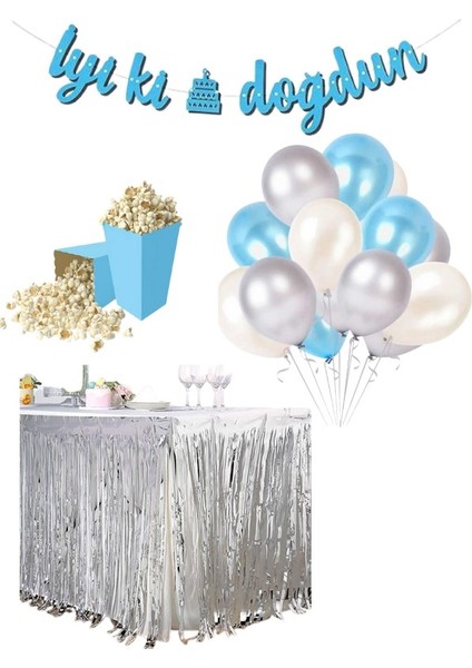 Mavi-Gümüş 20 Adet Balon banner Mısır Kutu Masa Etekli Tamamlayıcı Parti Seti