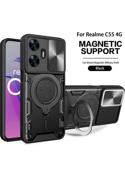 Oppo Realme Için C55 4g Zil Standlı Manyetik Telefon Kılıfı (Yurt Dışından)