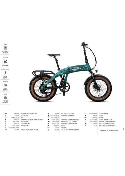 Armour -20"katlanir (Fat Bike) -7 Vites-Elektrikli- Yesil-Gri