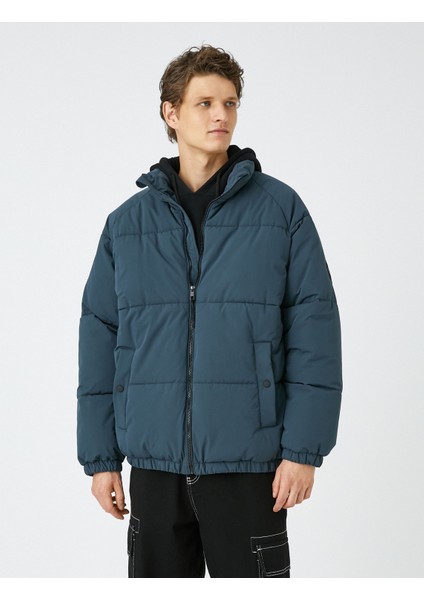 Şişme Mont Cep Detaylı Fermuarlı Dik Yaka