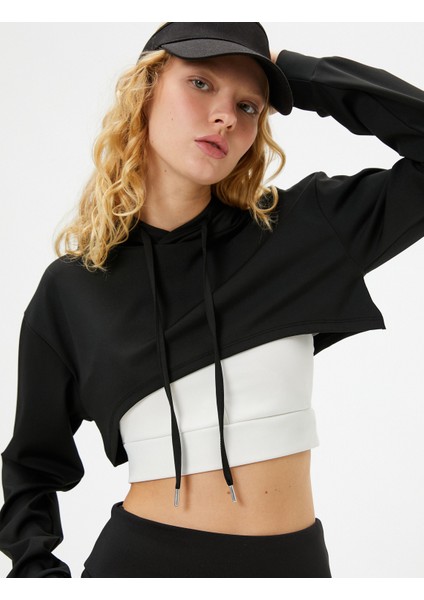 Crop Kapşonlu Sweatshirt Uzun Kolu Rahat Kalıp