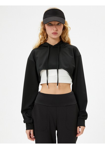 Crop Kapşonlu Sweatshirt Uzun Kolu Rahat Kalıp modelleri
