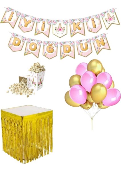 Unicorn Tema 20 Adet Balon banner Mısır Kutu Masa Etekli Tamamlayıcı Parti Seti