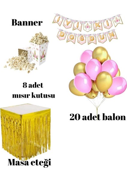 Unicorn Tema 20 Adet Balon banner Mısır Kutu Masa Etekli Tamamlayıcı Parti Seti fiyatları