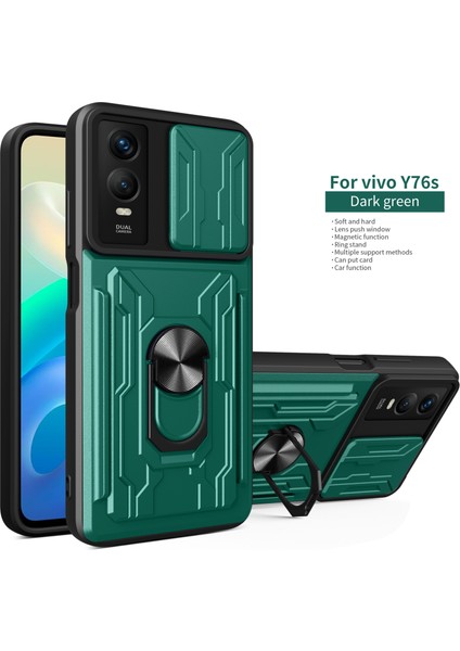 Vivo Y76S Için Halkalı ve Kart Yuvalı Darbeye Dayanıklı Telefon Kılıfı (Yurt Dışından)