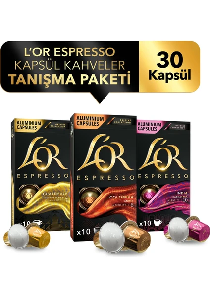 Espresso Origin India - Colombia - Guatemala 3'lü Tanışma Paketi 30 Kapsül