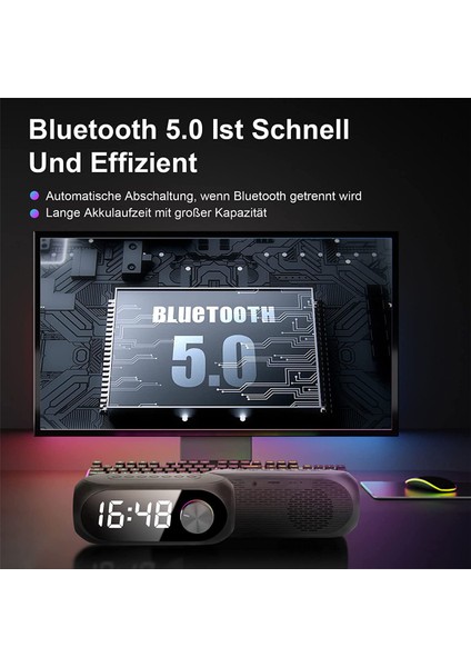 Bluetooth Ayna Hoparlör, Çok Fonksiyonlu Müzik Kutusu, USB Şarjlı Radyo Çalar Saat Dijital, LED Işık, Çift Alarm Modu (Yurt Dışından) modelleri