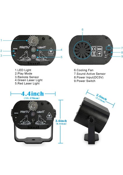 60 Desenler Dj Disko Işığı Mini USB Strobe Parti Sahne Aydınlatma Efekti Ses Kontrolü Lazer Projektör Lambası (Usb Şarj) (Yurt Dışından)