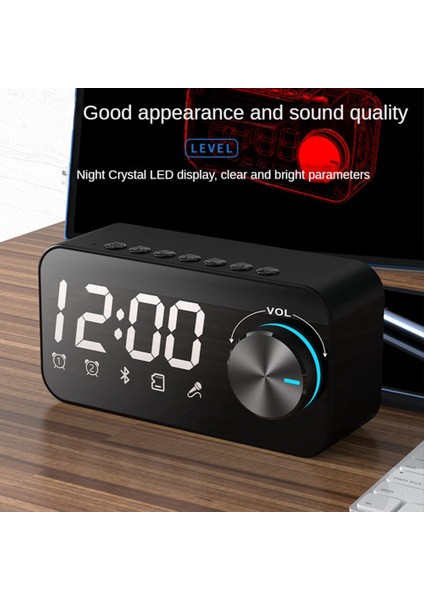 Ayna Kablosuz Bluetooth 5.0 Hoparlör Taşınabilir Mini Saat Ev Saati Çalar Saat Masaüstü Ses Bluetooth Hoparlör (Yurt Dışından)
