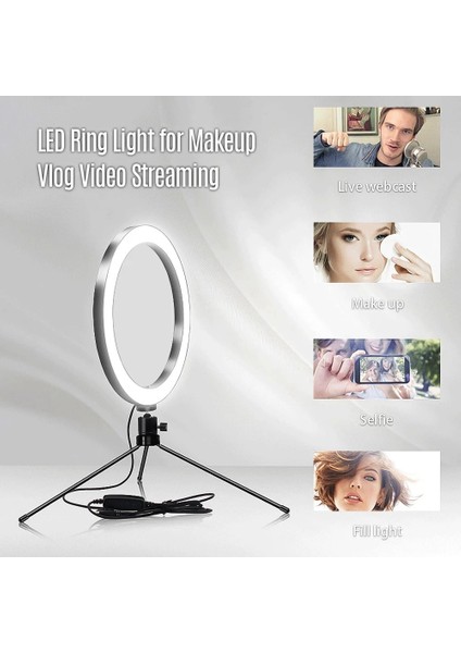 Inç Masa LED Halka Işık 3200-5600K 3 Renk 10 Seviye Parlaklık Canlı Akış Makyaj Portre Video Aydınlatma Için Tripod Standı ile Ayarlanabilir (Yurt Dışından) modelleri