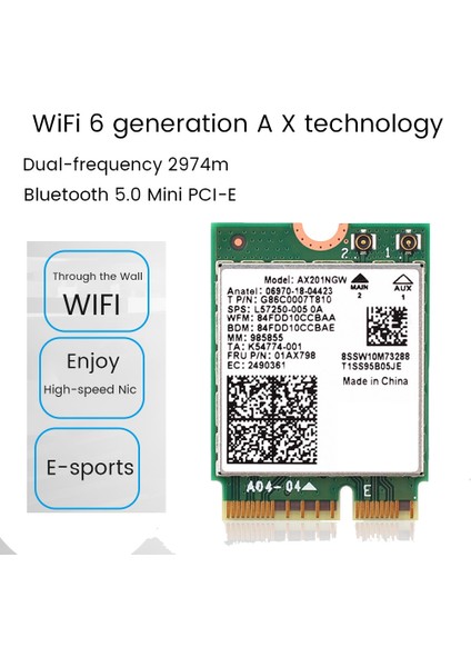 Wifi 6 AX201 Bluetooth 5.0 Çift Bant 2.4g/5g Kablosuz Ngff Düğmesi Wifi Ağ Kartı AX201NGW 2.4ghz / 5ghz 802.11AC/ Ax (Yurt Dışından)