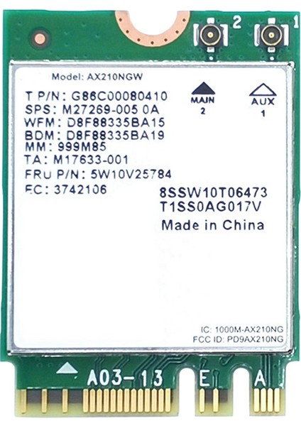 AX210 Wifi Kartı AX210NGW Ağ Kartı Çift Bant 2.4ghz/5g Wı-Fı 6e M.2 Ngff 802.11AX Bluetooth 5.2 Kablosuz Adaptör (Yurt Dışından)