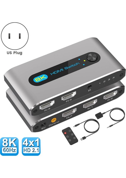 -Uyumlu 4'ü 1 Arada Anahtar Ayırıcı 120Hz 4 Bağlantı Noktalı 8k Anahtar Tv Kutusu Için Ayırıcı Değiştirici -Abd Tak (Yurt Dışından)