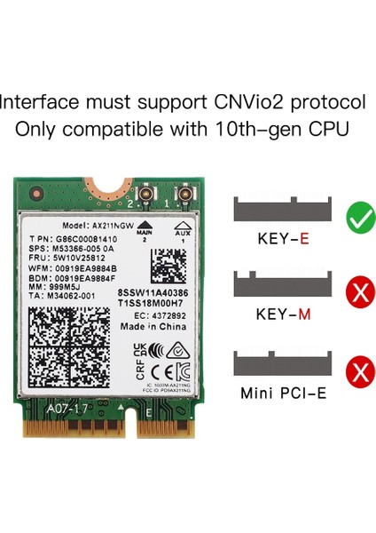 AX211NGW Wifi 6e M.2 Anahtar E Cnvio2 Çift Bant 2.4ghz/5ghz Kablosuz Ağ Kartı 802.11AC Bluetooth 5.2 Adaptörü (Yurt Dışından)