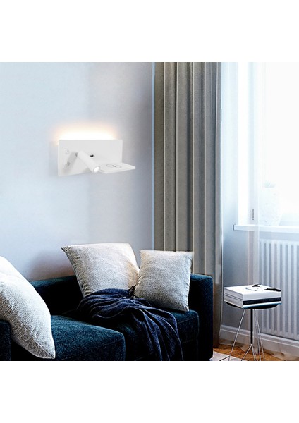 Modern Duvar Aplik Lamba Ev Dekor Başucu LED Spot Aydınlatma Armatürü Iç Mekan Aydınlatması Oturma Odası Kablosuz Şarj Sağ B (Yurt Dışından)