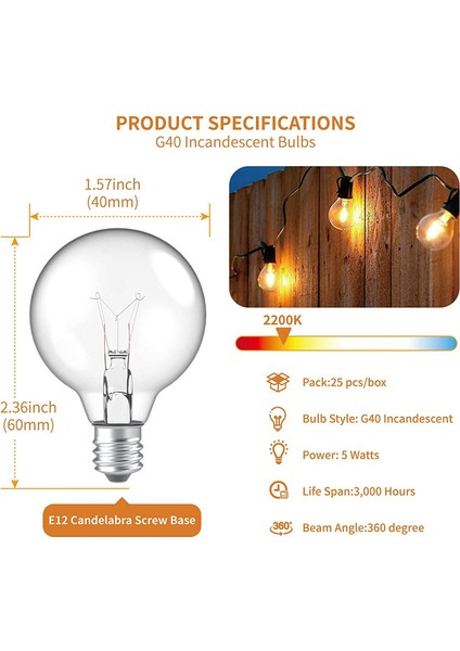 25 Adet G40 Yedek Ampuller E12 Mumluk Vida Tabanı LED Küre Ampuller Kapalı Açık Dize Işıklar Sıcak Beyaz (Yurt Dışından) indirimleri