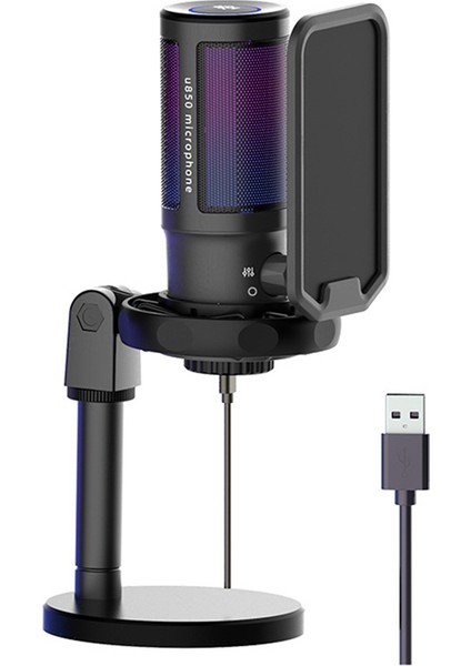 Tüm Metal USB Kapasitörler Mikrofon, Pc Oyun Kayıt Masaüstü Dizüstü Mikrofonu, Çevrimiçi Oyun Için Rgb Akış Podcasting Mikrofonu, (Yurt Dışından)