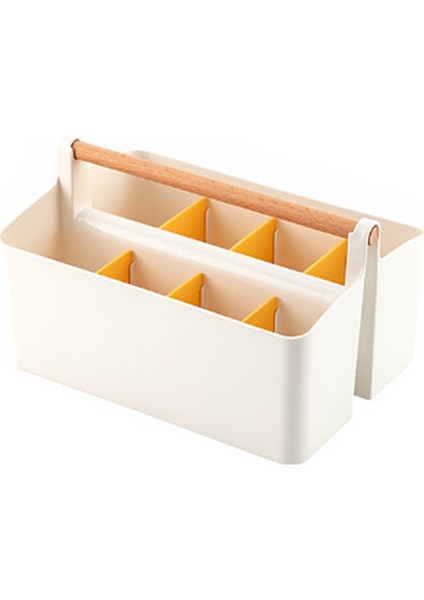 Ahşap Saplı 2 Paket Kalem Tutucu Masa Caddy'leri, Ayarlanabilir Bölmeli Sanat El Sanatları Depolama Organizatörü (Beyaz / Sarı) (Yurt Dışından)