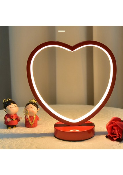 Kalp Şekli Masa Lambası Düğün Için Kırmızı LED Masa Lambası Kademesiz Karartma Yatak Odası Başucu Lambası Gece Lambası Kırmızı (Yurt Dışından) fiyatları