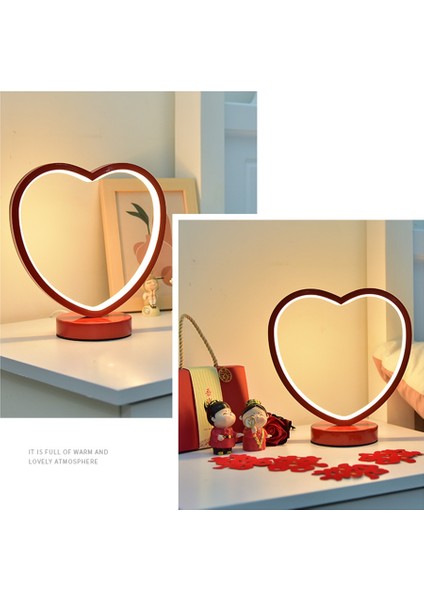 Kalp Şekli Masa Lambası Düğün Için Kırmızı LED Masa Lambası Kademesiz Karartma Yatak Odası Başucu Lambası Gece Lambası Kırmızı (Yurt Dışından) modelleri