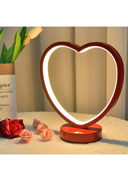 Kalp Şekli Masa Lambası Düğün Için Kırmızı LED Masa Lambası Kademesiz Karartma Yatak Odası Başucu Lambası Gece Lambası Kırmızı (Yurt Dışından) indirimleri