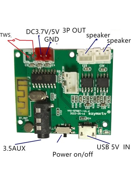 Yeni Ürün Çok Fonksiyonlu 5.2 Bt Modülü 5V 5W+5WTWS Güç Amplifikatörü Kurulu 3.5AUX Kablosuz Pcba Kurulu (Yurt Dışından)