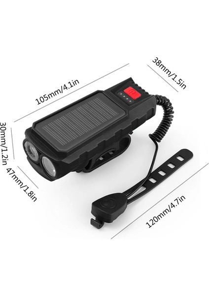 Güneş Enerjisi Bisiklet Far Su Geçirmez USB Şarj Edilebilir 130DB Korna El Feneri Bisiklet Zili Bisiklet Aksesuarları Siyah (Yurt Dışından) fiyatları