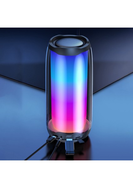 Renkli Işık ile LED Kablosuz Bluetooth Hoparlör Açık Taşınabilir Fm Radyo Takılabilir Kart Mikrofon Stereo Subwoofer, Beyaz (Yurt Dışından)