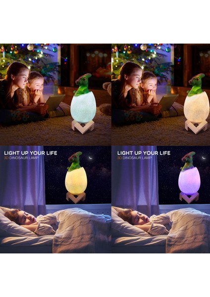 3D Baskılı Basın Sensörü LED Gece Lambası 16 Renk Dinozor Yumurta Başucu Lambası Uzaktan Kumanda Şarj Edilebilir Masa Lambası D (Yurt Dışından)