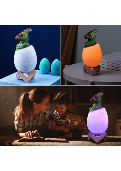 3D Baskılı Basın Sensörü LED Gece Lambası 16 Renk Dinozor Yumurta Başucu Lambası Uzaktan Kumanda Şarj Edilebilir Masa Lambası D (Yurt Dışından)