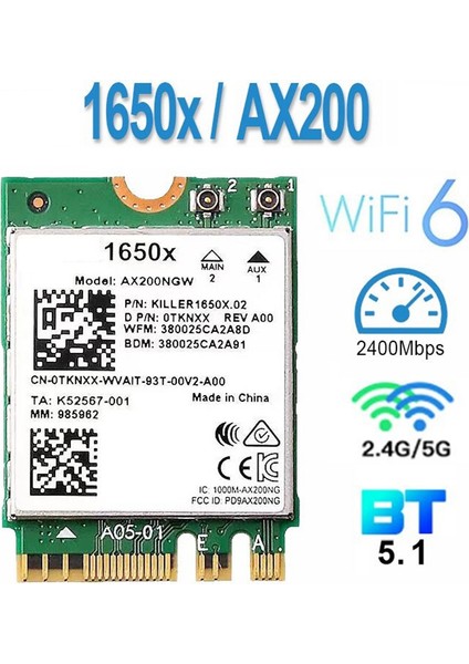 1650X Wifi Kartı + 8db Anten Kiti AX200NGW 3000 Mbps 2.4g 5g Wifi 6 + Bt 5.1 WIN11 Için Gigabit Kablosuz Kart (Yurt Dışından) fiyatları