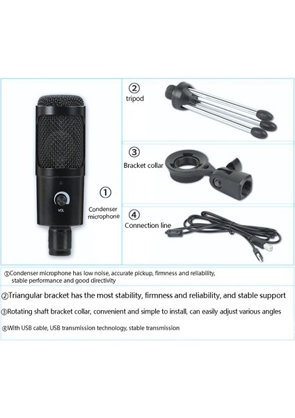 USB Kondenser Mikrofon 192KHZ/24BIT Yüksek Örnekleme Hızı Masaüstü Standı Bilgisayar Kayıt Kondenser Mikrofon Seti (Yurt Dışından)