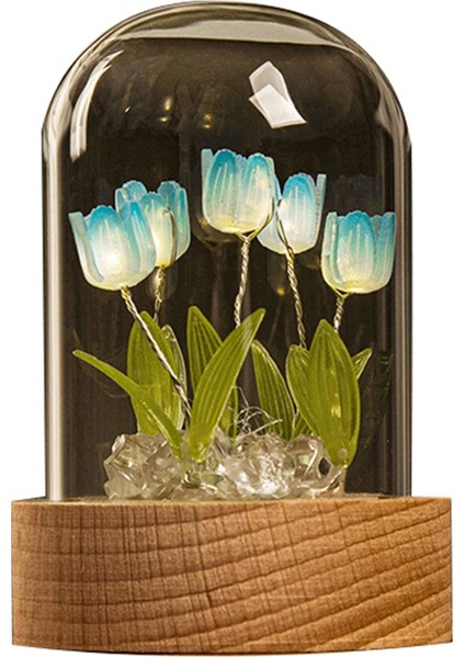 Lale Gece Lambası El Yapımı Dıy Malzeme Lale Kız Oturma Odası Gece Lambası Masaüstü Işığı Romantik Ortam Lambası-Mavi (Yurt Dışından)