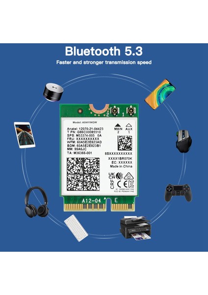 AX411 Wifi Kartı + 2X8DB Anten Wifi 6e Cnvio2 Bt 5.3 -Band 5374MBPS Modülü Dizüstü Bilgisayar/pc WIN10/11-64BIT Için (Yurt Dışından)