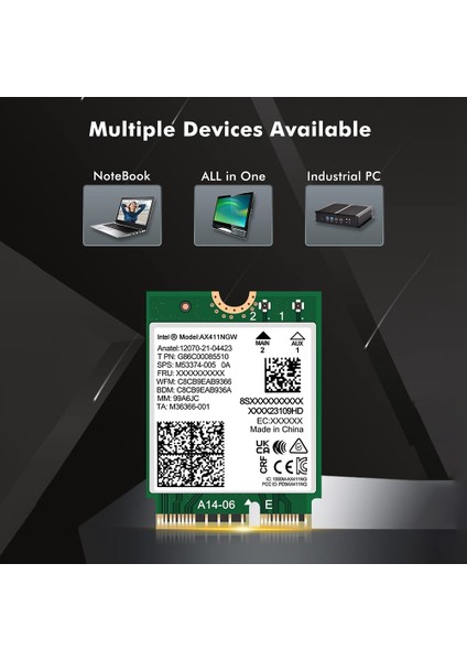 AX411 Wifi Kartı + 2X8DB Anten Wifi 6e Cnvio2 Bt 5.3 -Band 5374MBPS Modülü Dizüstü Bilgisayar/pc WIN10/11-64BIT Için (Yurt Dışından)