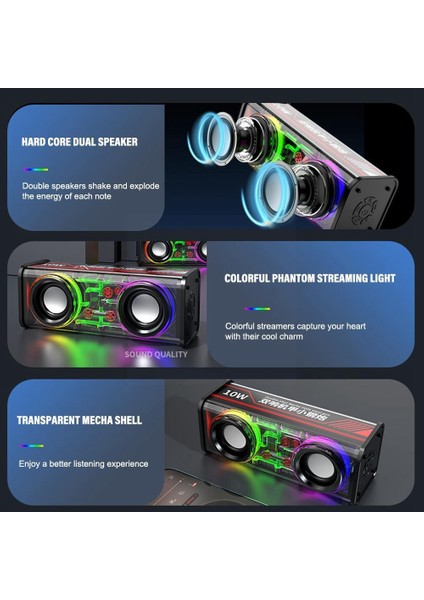 Şeffaf Bluetooth Hoparlörler Rgb Işık Kablosuz Açık Hava Sporları Bluetooth Ses Tws Subwoofer Hoparlör-Beyaz (Yurt Dışından)