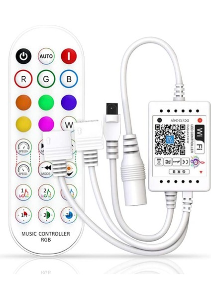 LED Şerit Işık Için Wifi Akıllı Rgb Müzik Denetleyicisi + Kızılötesi Uzaktan Kumanda Renkli Şerit Işıkları Için 24 Tuşlu Kablosuz (Yurt Dışından)