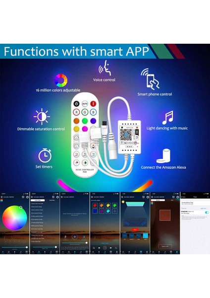 LED Şerit Işık Için Wifi Akıllı Rgb Müzik Denetleyicisi + Kızılötesi Uzaktan Kumanda Renkli Şerit Işıkları Için 24 Tuşlu Kablosuz (Yurt Dışından) modelleri