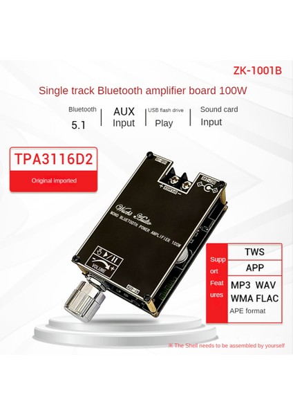 Mono 100W Bluetooth Ses Amplifikatörü Kartı, Tws Kutusu Fonksiyonu ile TPA3116D2 Bt5.1 Stereo Ses Modülü DC7-24V -1001B (Yurt Dışından)