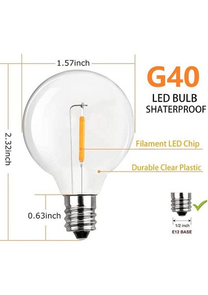 20 Adet G40 LED Yedek Ampuller E12 Vida Tabanı Kırılmaz LED Küre Ampuller Güneş Dize Işıkları Sıcak (Yurt Dışından) modelleri