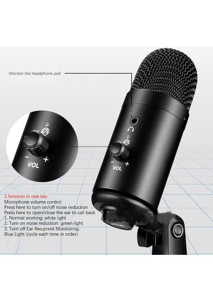 Mikrofon USB Gürültü Azaltma Çip Kondenser Mikrofonlar Dizüstü Bilgisayar Win Os Bilgisayar Kayıt Stüdyosu Akışı Için (Yurt Dışından)