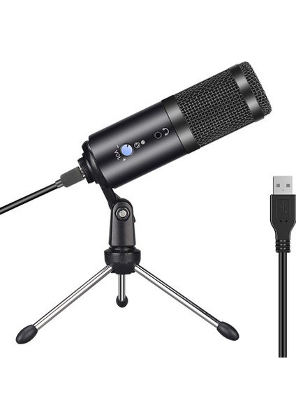 Metal USB Kondenser Mikrofon Profesyonel Kiti Video Pc Windows Studio Kayıt Için Masaüstü Tripod Siyah (Yurt Dışından)