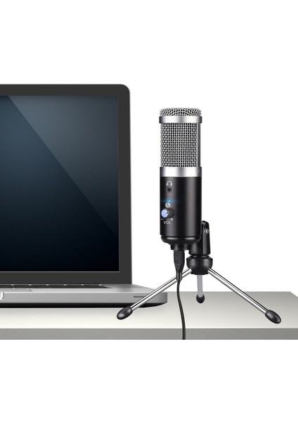 Metal USB Kondenser Mikrofon Profesyonel Kiti Video Pc Windows Studio Kayıt Için Masaüstü Tripod Siyah (Yurt Dışından)