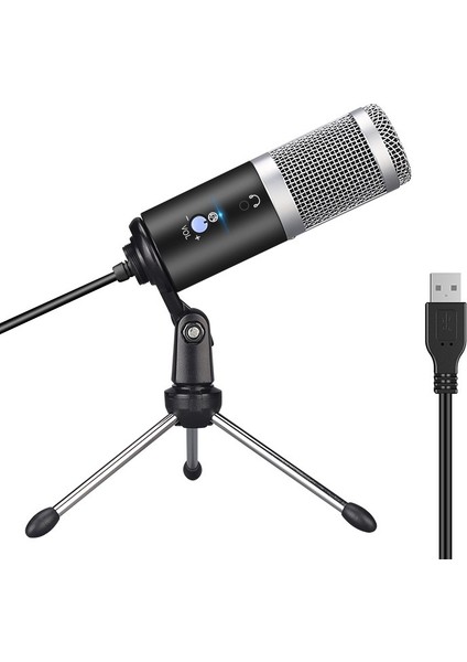 Metal USB Kondenser Mikrofon Profesyonel Kiti Video Pc Windows Studio Kayıt Için Masaüstü Tripod Siyah (Yurt Dışından)